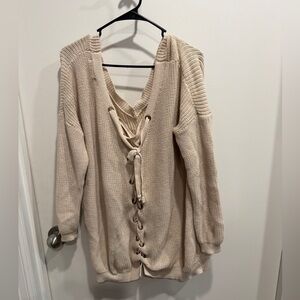 Women's Cream Lace-Up Sweater. Pre-Loved.